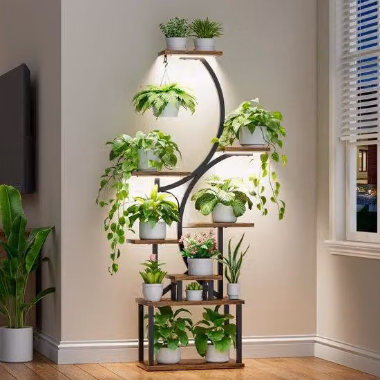 Azomor: porta piante decorativo con luce per la crescita e 8 ripiani, per interni ed esterni
