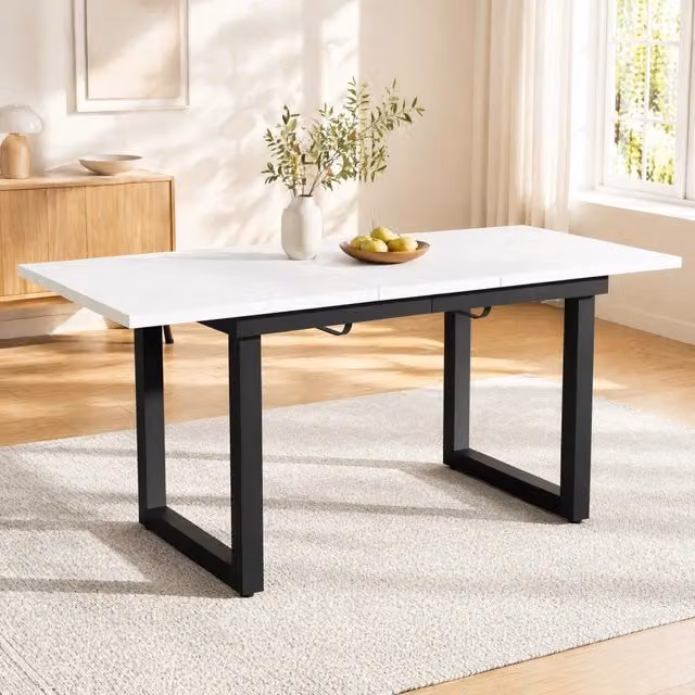 Tavolo da pranzo allungabile in MDF e metallo; design industriale; bianco e nero