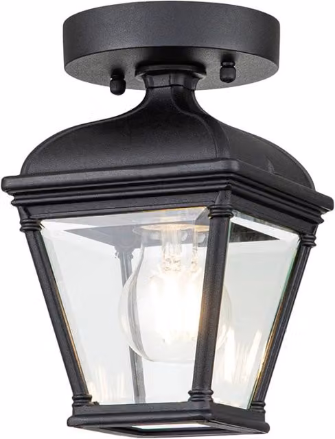 Plafoniera esterna classica Bayview Elstead in metallo e vetro nera con attacco E27 60W