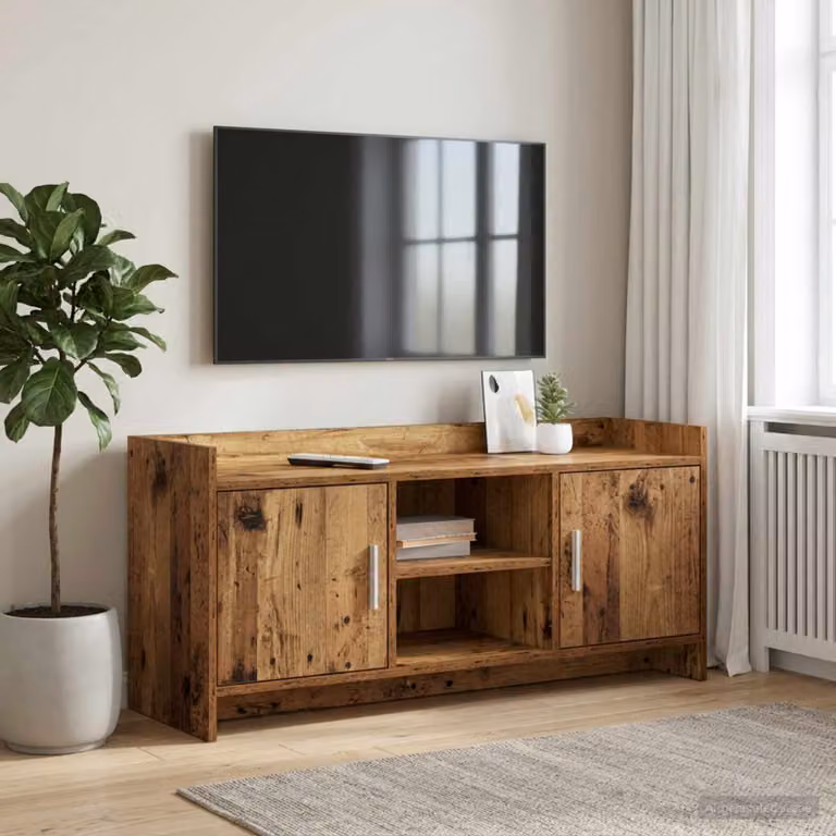 Mobile TV vidaXL in legno e metallo marrone, stile moderno, L 102 x P 33 x H 47 cm