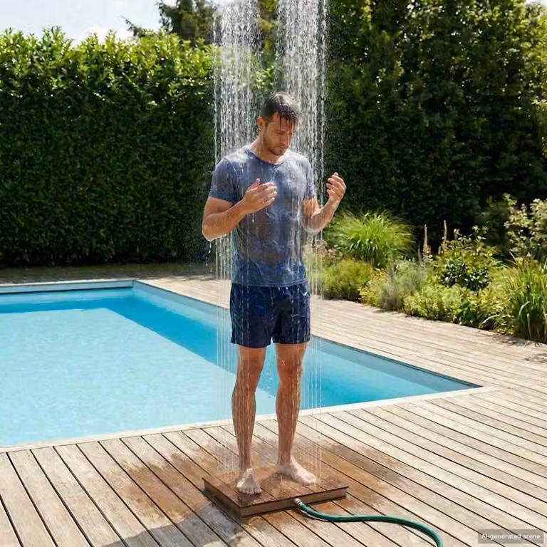 Doccia da giardino a pavimento vidaXL in WPC e acciaio inossidabile, colore marrone