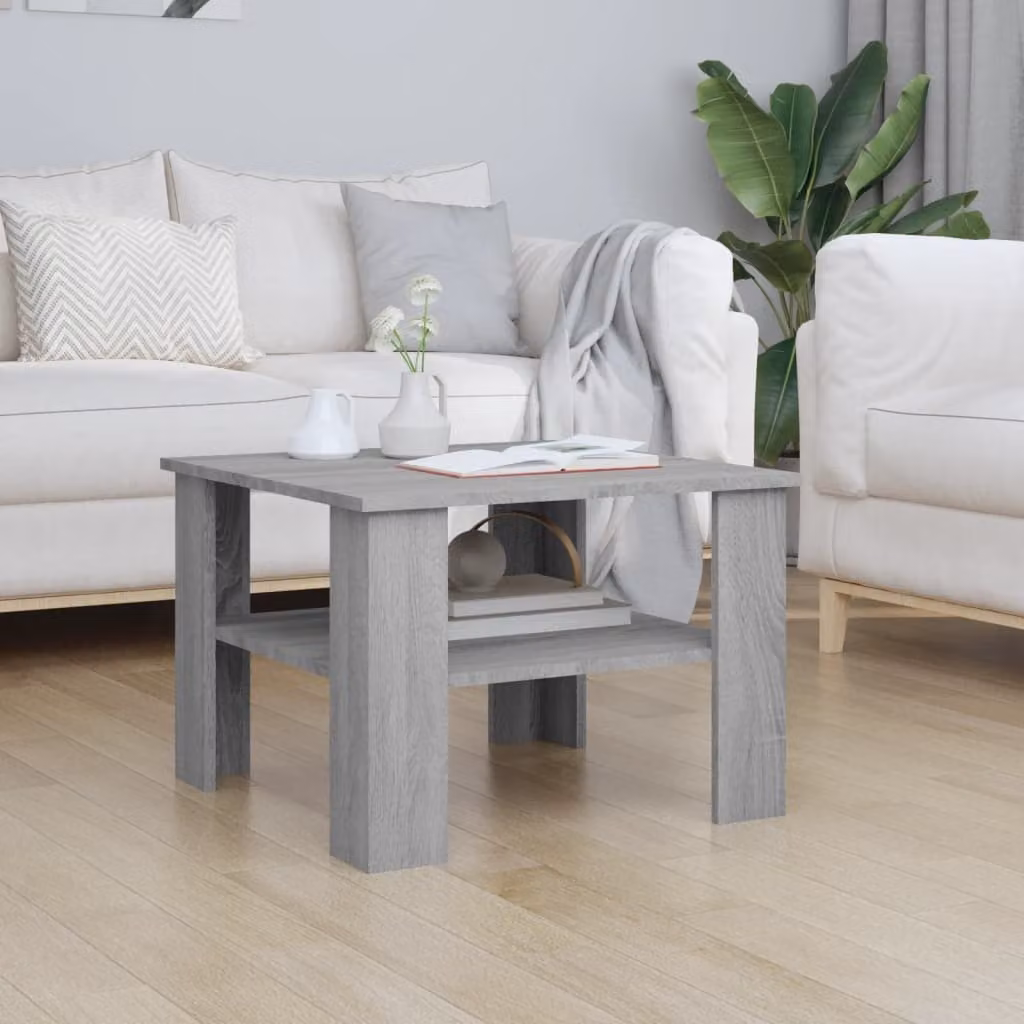 The Living Store Tavolino Grigio Sonoma 60x60x42 cm Materiale a base di legno