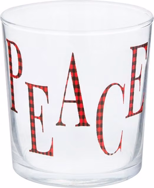 Bicchiere per acqua Peace con decoro tartan rosso Xmas Carol in vetro trasparente