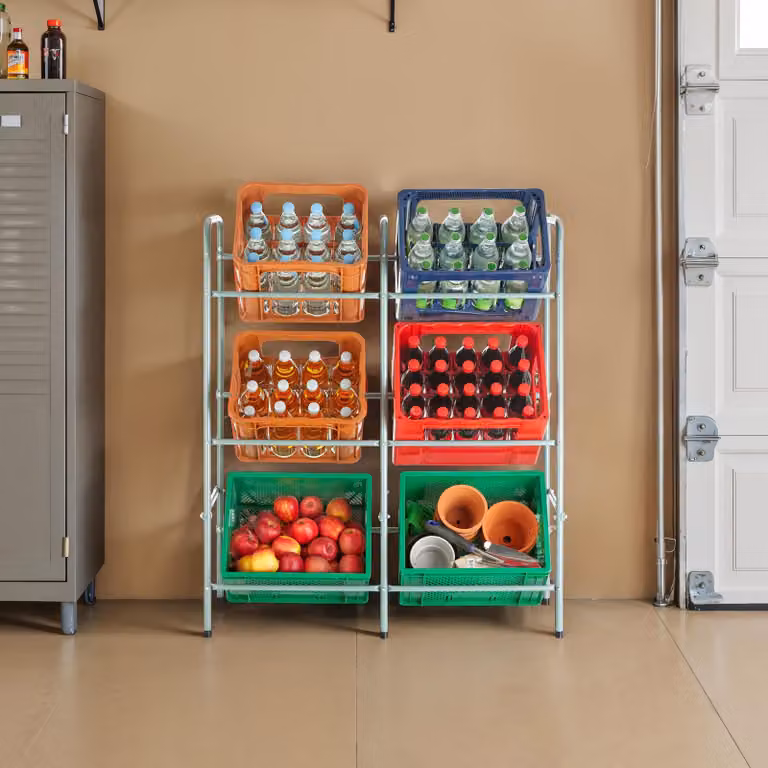 Scaffale a ripiani in metallo TecTake GmbH grigio per casse di bevande, a parete, L: 96,0 cm, P: 33,0 cm, H: 116,0 cm