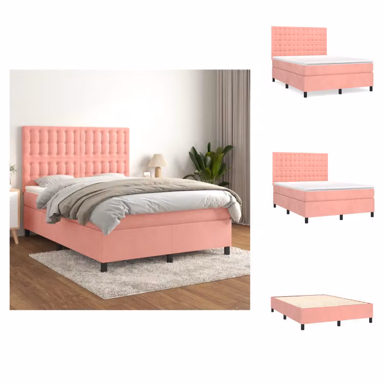 vidaXL Letto a molle con materasso rosa 140x190 cm in velluto - Letti & Reti