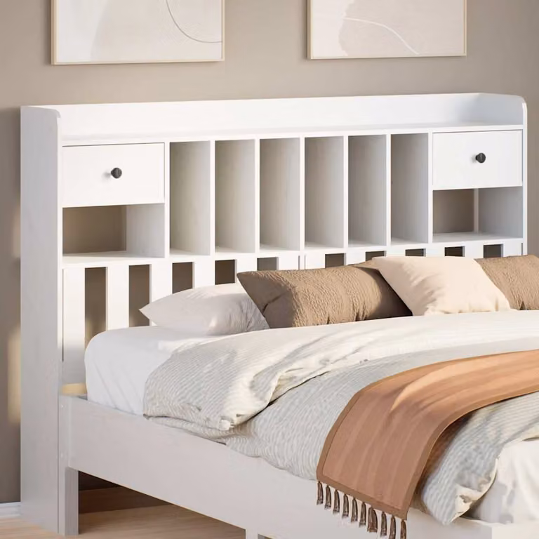 vidaXL Testiera con Ripiani Bianchi in Legno Massello di Pino per Letto 160x200 cm