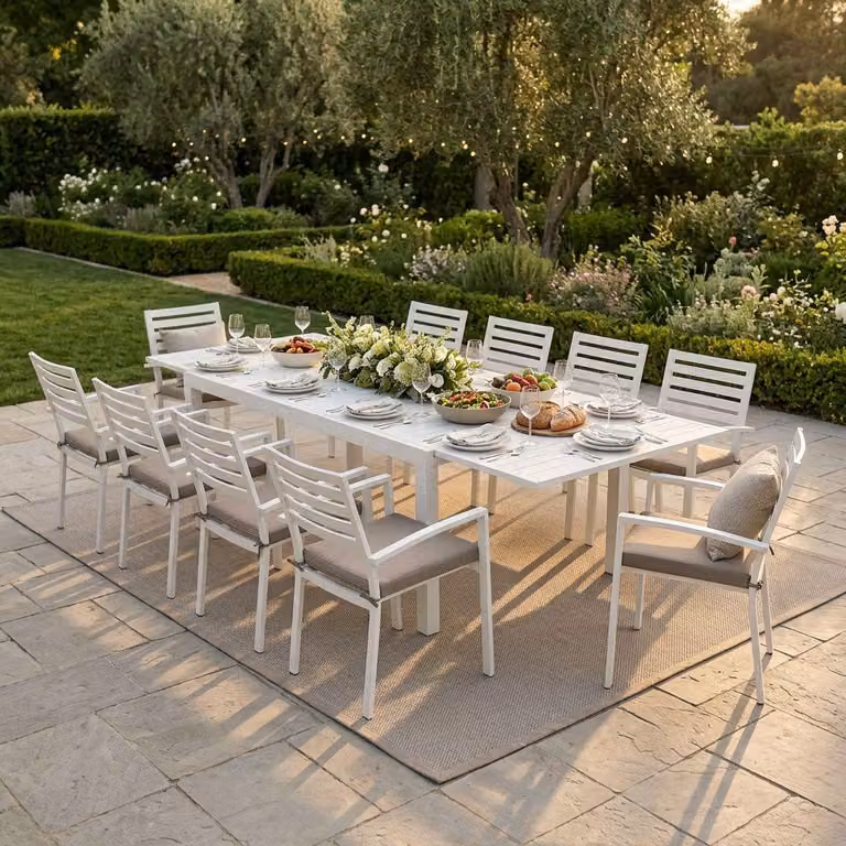 Milani Home - Set Tavolo Giardino Allungabile Rettangolare 200/300x100 Con 10 Poltrone In Alluminio Tortora Per Esterno - Tortora