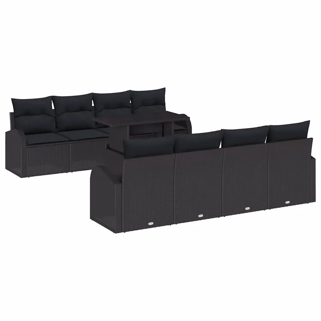 Set Divano da Giardino vidaXL 9 Pezzi Nero con Cuscini e Tavolino da Caffè in Polyrattan e Acciaio – 2