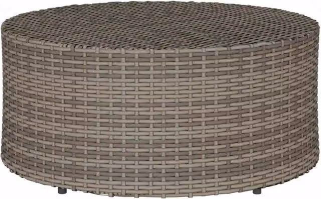 Tavolino da caffè rotondo in polyrattan grigio per esterno e soggiorno L: 68 cm, P: 30 cm, H: 30 cm – 1
