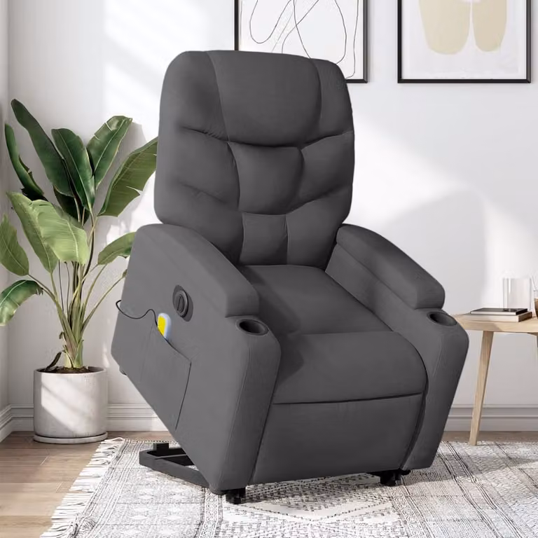 vidaXL Poltrona Alzapersona Elettrica con Massaggio Grigia in Tessuto