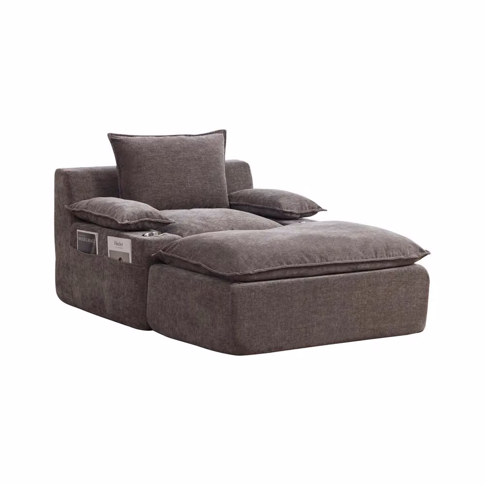 Poltrona relax Chaise Longue Minimal in tessuto chenille grigio con 4 cuscini per soggiorno – 2