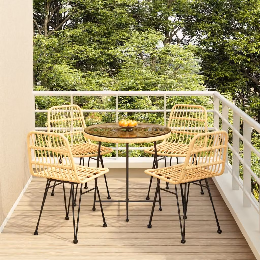 The Living Store Set da pranzo da 5 pz. Set da pranzo da giardino Poly Rattan