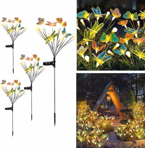 Luci solari da esterno - Set di 4 luci da esterno impermeabili con 32 LED - Faretti solari per giardino e vialetti