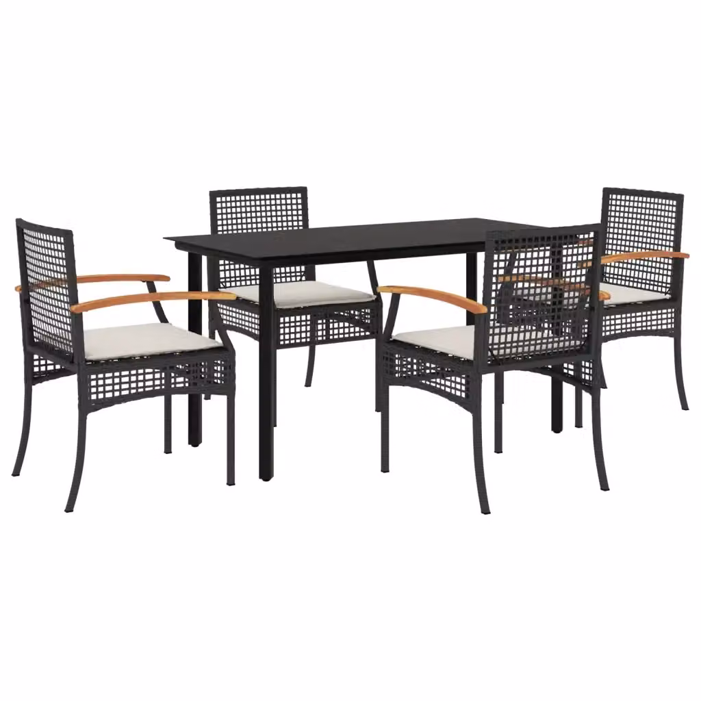 Set da Pranzo da Giardino vidaXL 5 pz in Polyrattan e Legno di Acacia con Piano in Vetro Nero e Bianco – 2