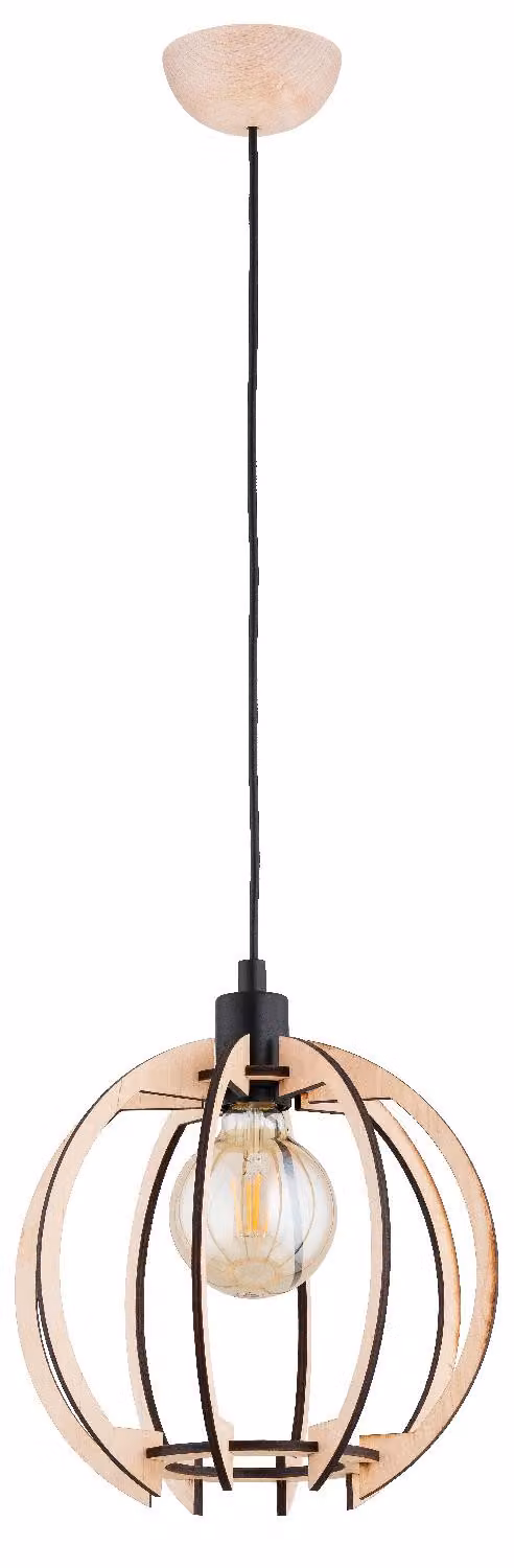 Lampada a sospensione TOMMY in legno chiaro e nero, 1xE27x15W, legno, dimensioni: 90x28x28 cm, IP20, Alfa