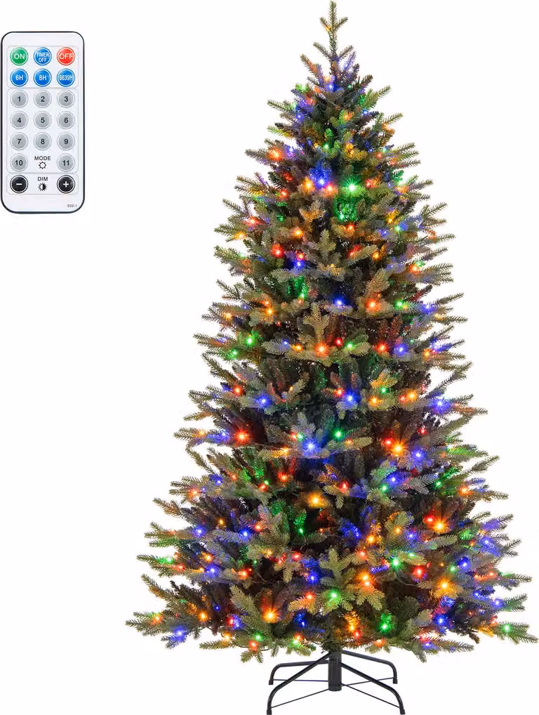 COSTWAY Albero di Natale artificiale da 210 cm, albero di Natale con illuminazione, 11 modalità di illuminazione, 3 timer automatici, luminosità a 4 livelli e telecomando