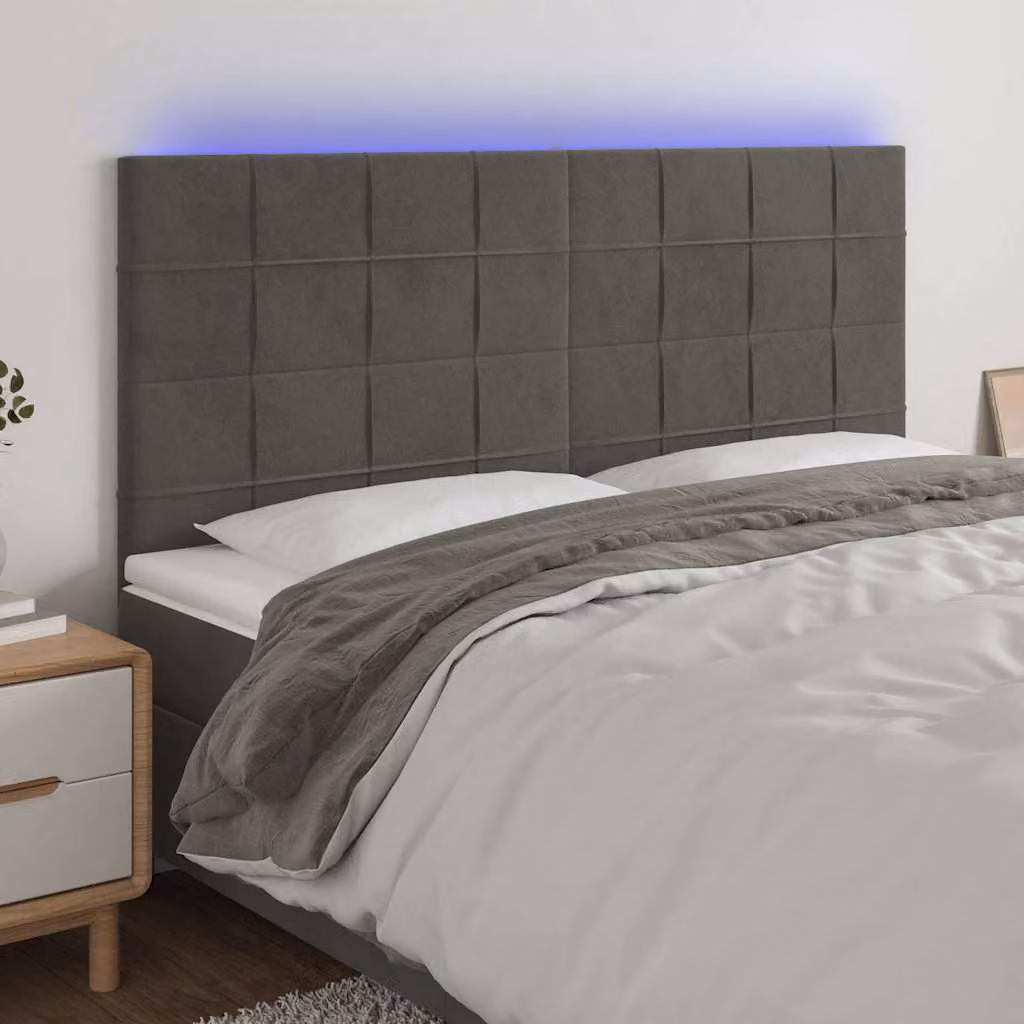 Testiera con LED e porta USB vidaXL in velluto grigio, L: 200 cm, P: 5 cm, H: 118-128 cm – 1