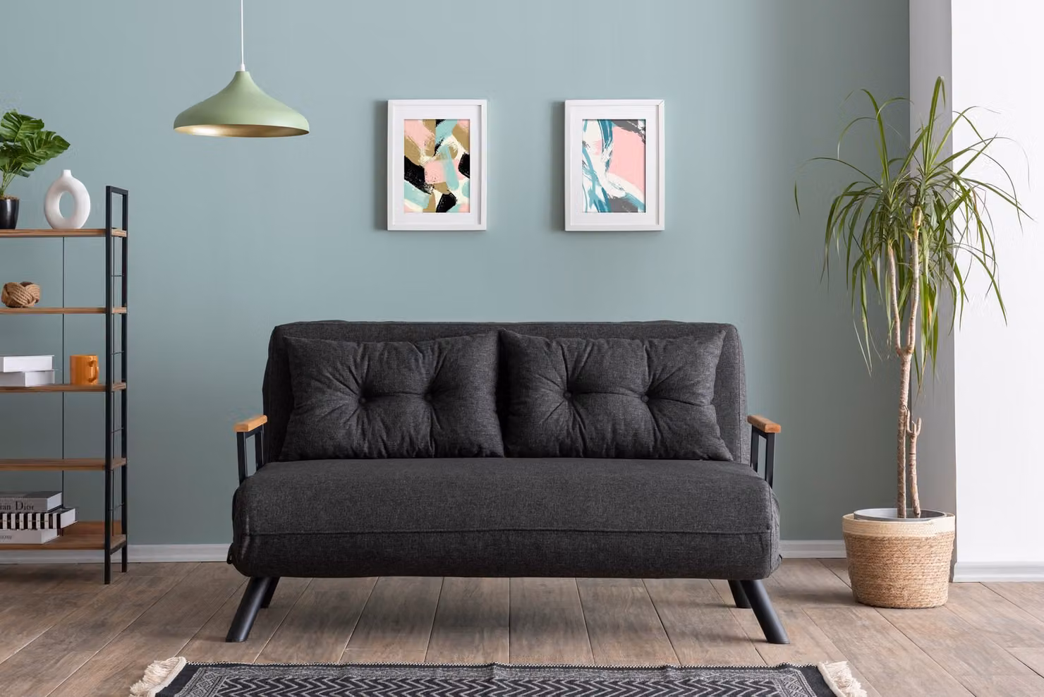 Hanah Home, Sando 2 posti - Grigio scuro, Divani letto, Divano letto a 2 posti, Grigio scuro, Lino, 133 x 78 x 78 x cm