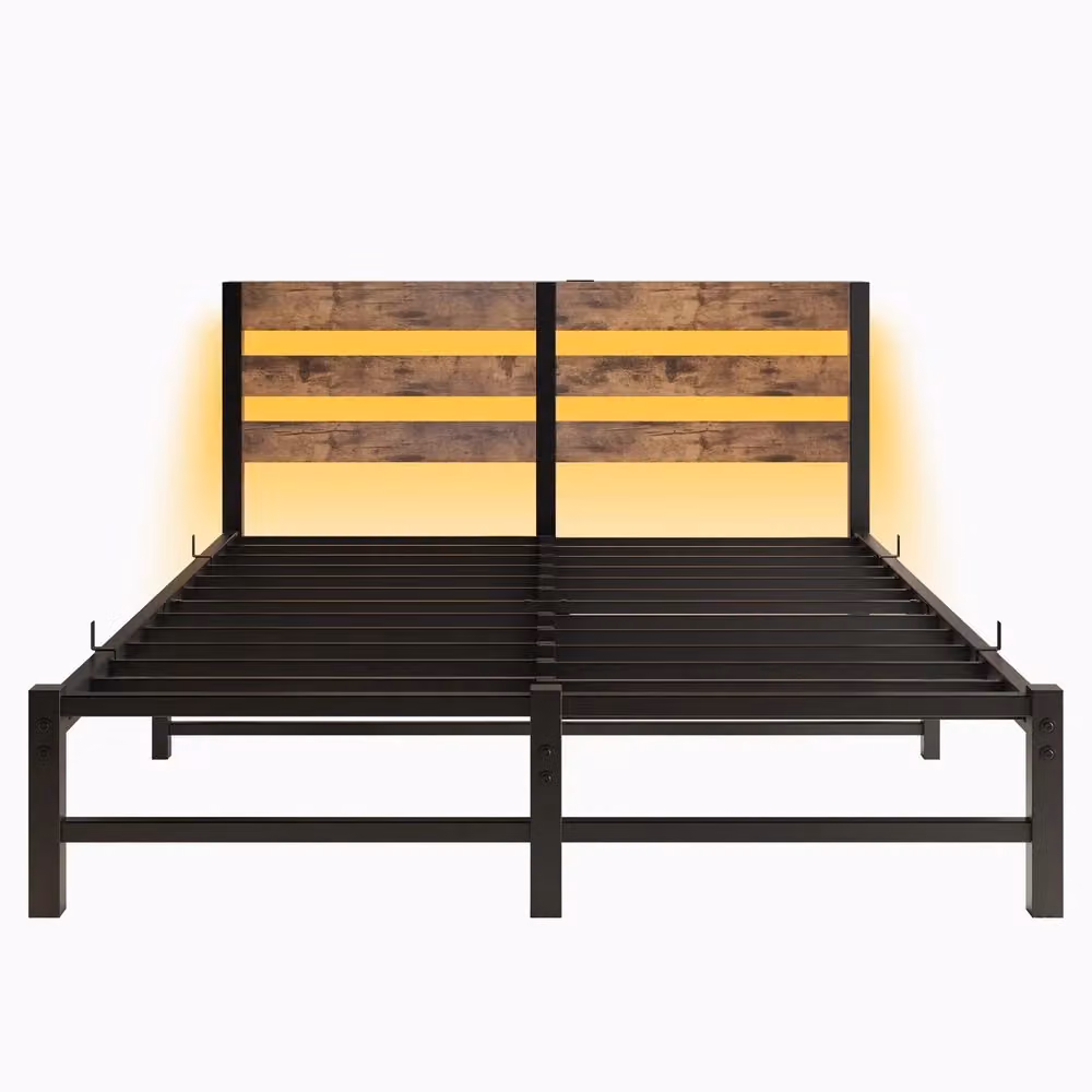 Letto con contenitore Minimal in metallo nero con illuminazione LED e porta USB, L 140 cm x P 200 cm – 2