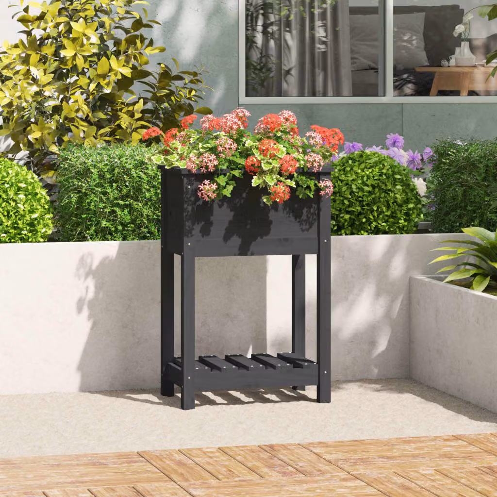 Fioriera rialzata con mensola vidaXL in legno di pino grigio L: 54 cm, P: 34,5 cm, H: 81 cm