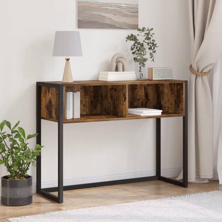 vidaXL Tavolino in stile industriale in legno e metallo, colore rovere fumo, L 100 x P 36 x H 75 cm