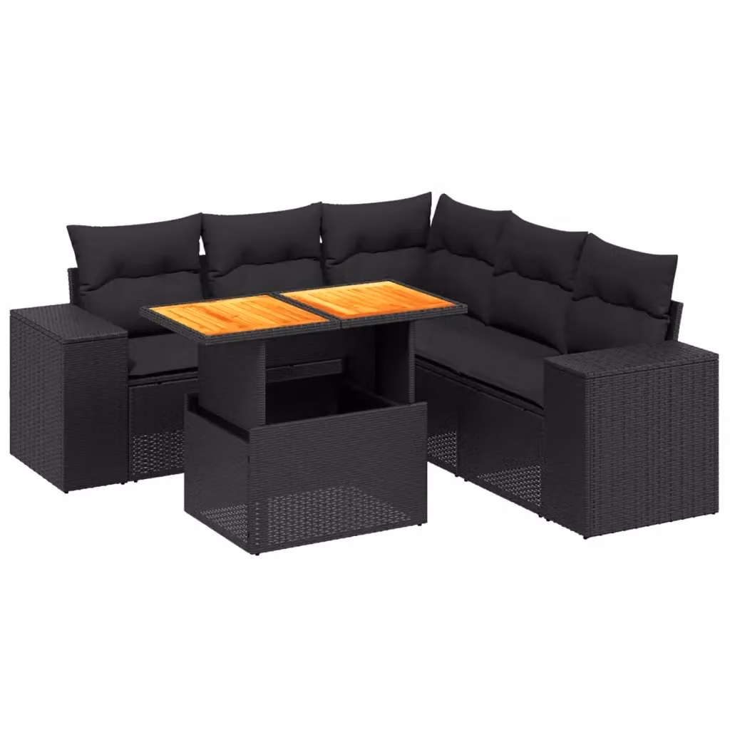 Set Divano da Giardino vidaXL 6 pz a Forma a L in Polyrattan Nero con Cuscini Imbottiti e Tavolino – 2
