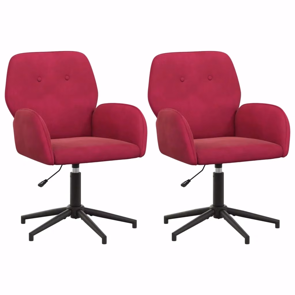 Set di 2 sedie da scrivania girevoli vidaXL in velluto rosso o rosa con braccioli, L/P/H: 54 x 55 x 90 cm – 2