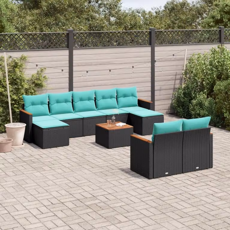 Maison Exclusive - Set da giardino 10 pezzi con cuscini, polyrattan nero