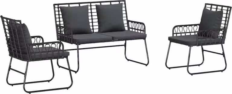 Set da Pranzo per Giardino 3 pcs Nero e antracite polyrattan