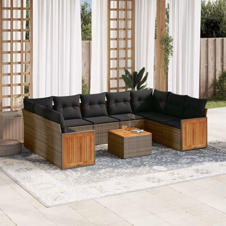 Maison Exclusive - Set Divano da Giardino 10 pz con Cuscini Grigio in Polyrattan