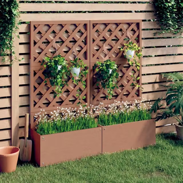 Set di 2 Fioriere a Traliccio Videx in WPC Marrone per Giardino Ornamentale, L: 65 cm, P: 33 cm, H: 135 cm