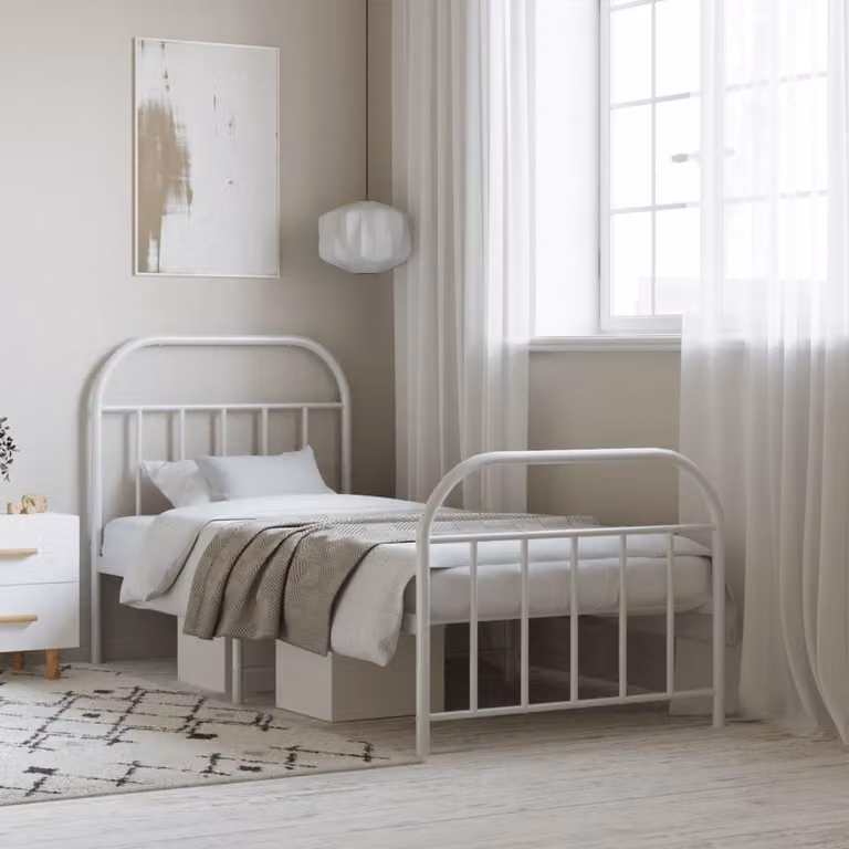 The Living Store Struttura letto con testiera e pediera in metallo bianco 90x190 cm