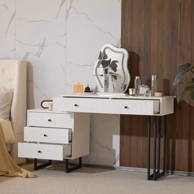 Tavolo da trucco con specchio LED dimmerabile; 100 x 40 x 76 cm; bianco