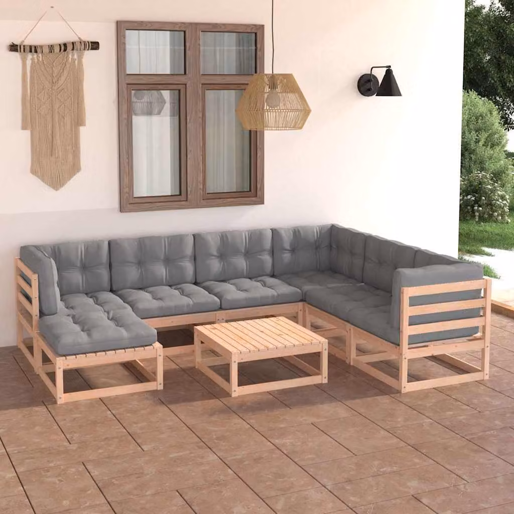 vidaXL Set Salotto da Giardino a L in Legno di Pino Massello con 8 Cuscini Antracite