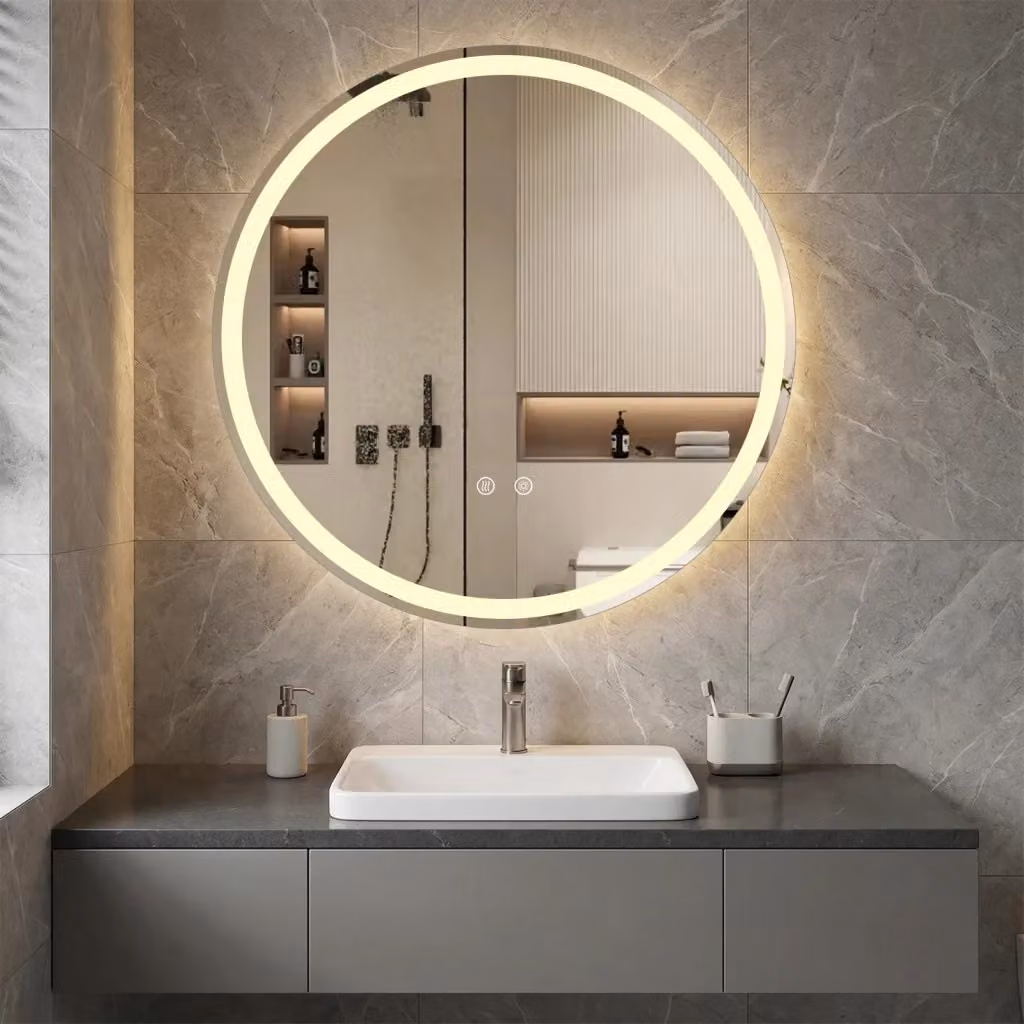 Specchio da bagno rotondo DESIGN IN con LED regolabile, touch screen e funzione anti-appannamento, colore bianco, Diametro: 70 cm – 2