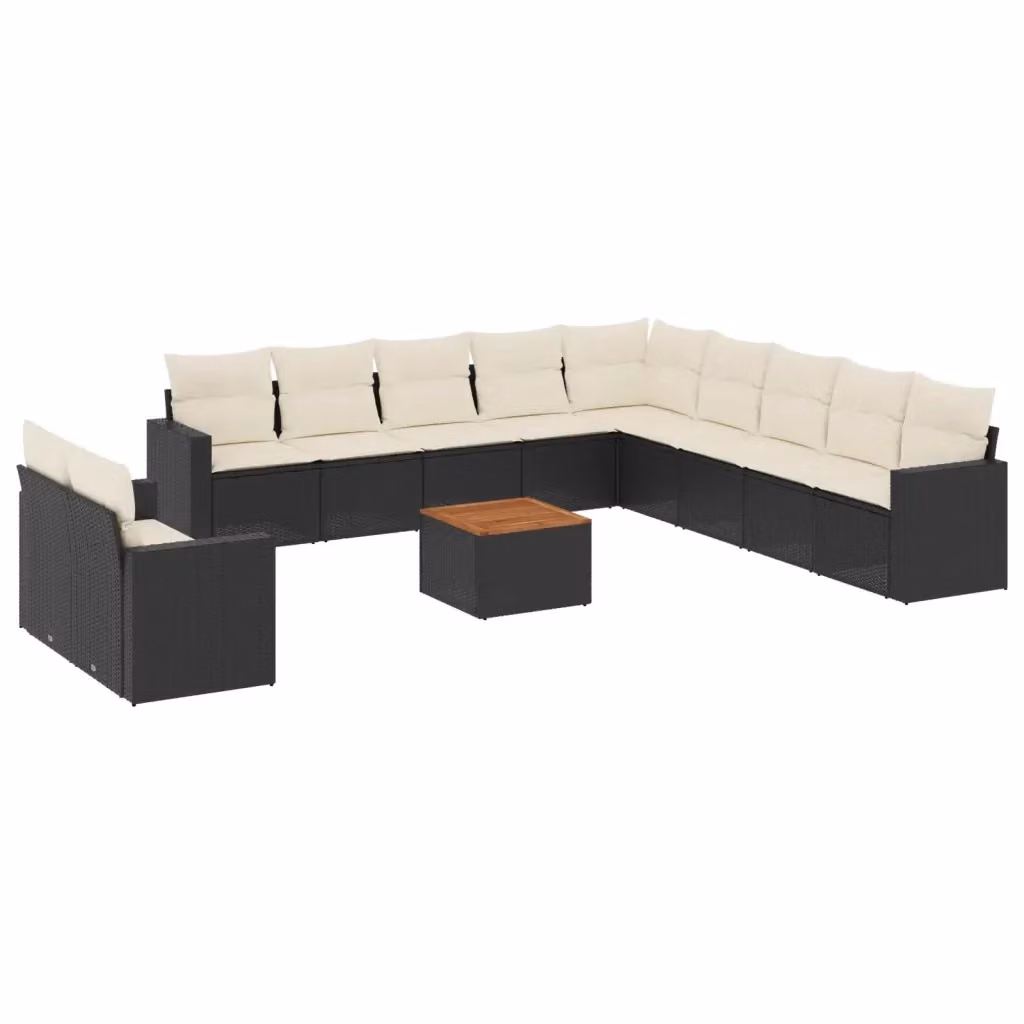 Set di Divani da Giardino VIDAXL a Forma di U in Polyrattan Nero con Cuscini per 12 Persone – 2