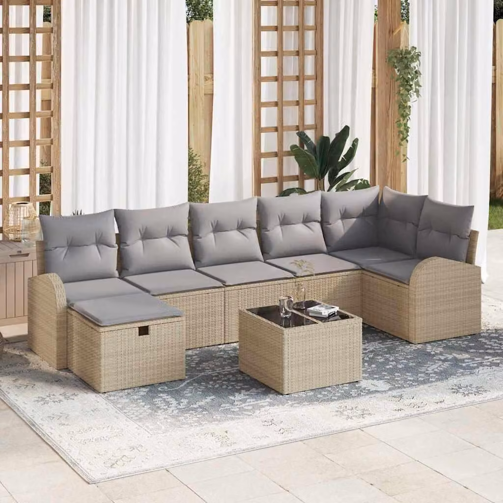 Maison Exclusive - Set da giardino composto da 8 pezzi. Divano in rattan sintetico beige
