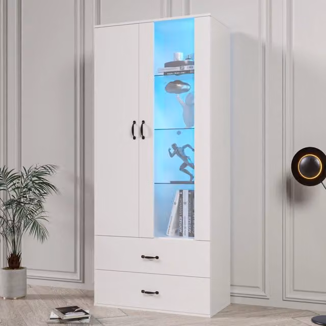 Vetrina con 2 ante e 2 cassetti LED con controllo via app bianca in pannelli di particelle 59;5 × 35 × 182 cm