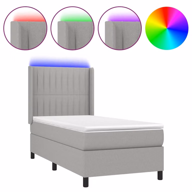 Letto a Molle Materasso e LED Grigio Chiaro 90x200 cm Tessuto