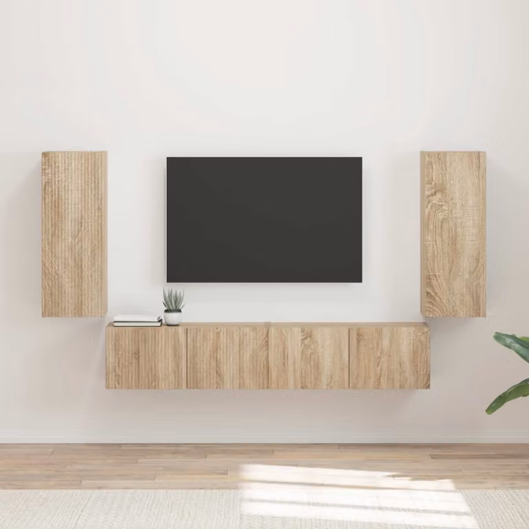 Set di 4 mobiletti da TV a parete vidaXL in stile moderno, colore rovere, ideale per soggiorno o ufficio in casa