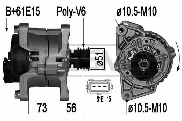 ERA 209161A Alternatore 90 A 14 V per BMW Serie 3 Berlina (E46), Serie 3 Touring (E46), Serie 3 Coupé (E46), Serie 3 Cabrio (E46), Serie 3 Berlina (E36), Serie 3 Berlina