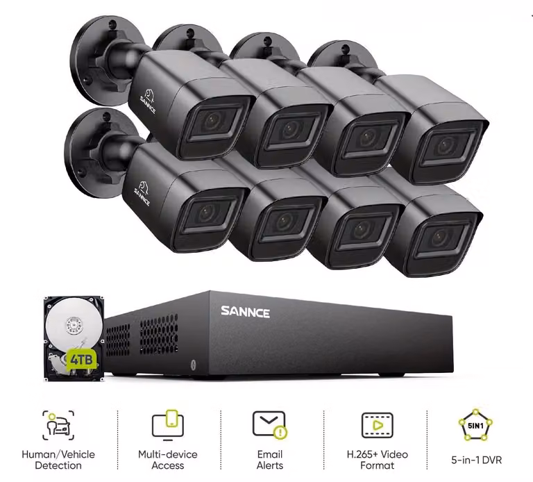 Sistema di videosorveglianza – Kit di videosorveglianza a 8 canali con 4 TB di spazio di archiviazione e visione notturna