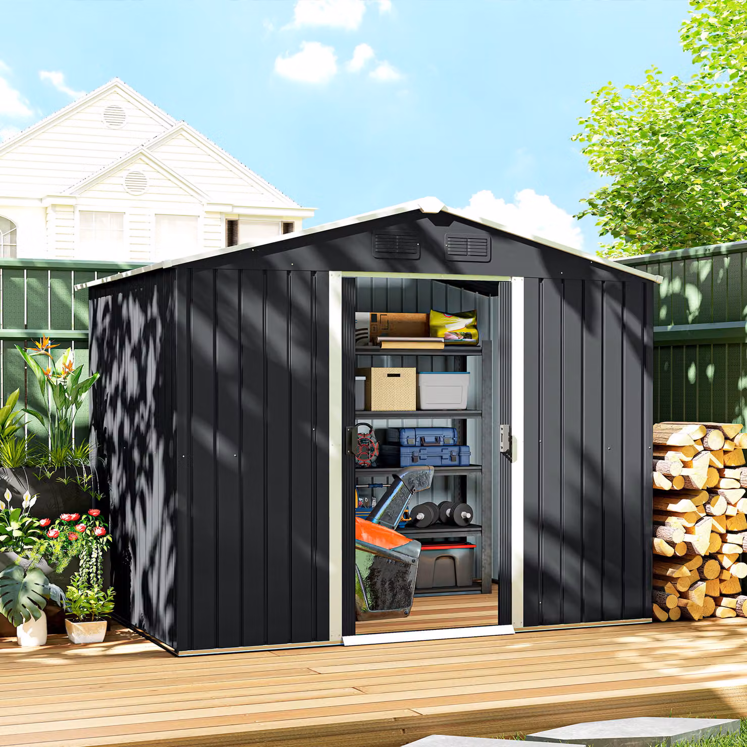 Casetta da Giardino Outsunny in Acciaio Grigio con 2 Porte Scorrevoli e 4 Prese d'Aria, L/P/H: 236 x 174 x 190 cm – 2