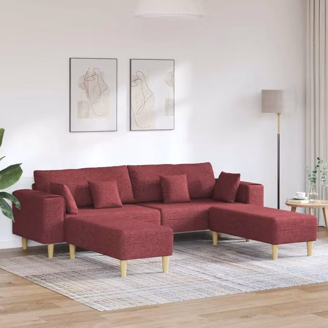 Divano moderno vidaXL in tessuto rosso e marrone con cuscini inclusi per soggiorno L: 250 cm, P: 188 cm, H: 76 cm