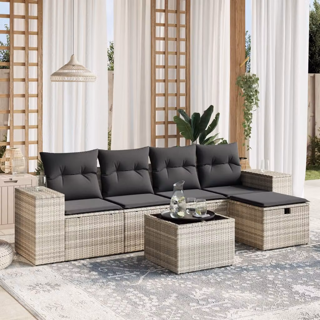 vidaXL Set Divano da Giardino a L 6pz con Cuscini Grigio Moderno con Struttura in Acciaio e Polyrattan – 1