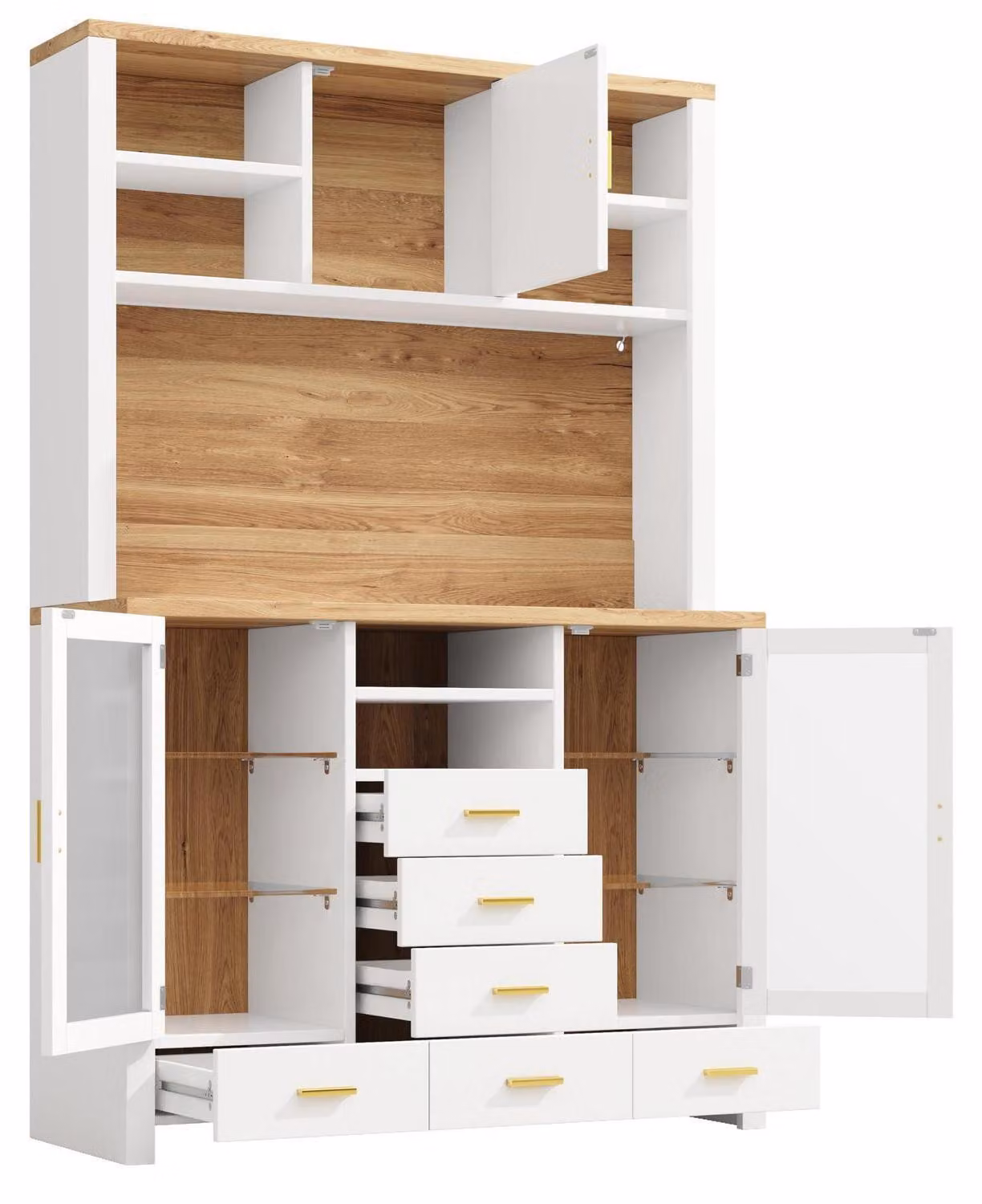 Mobiletto da cucina, armadio contenitore, mobiletto buffet con illuminazione a LED, 6 cassetti, 3 ante, dimensioni 120x40x188 cm, colore bianco