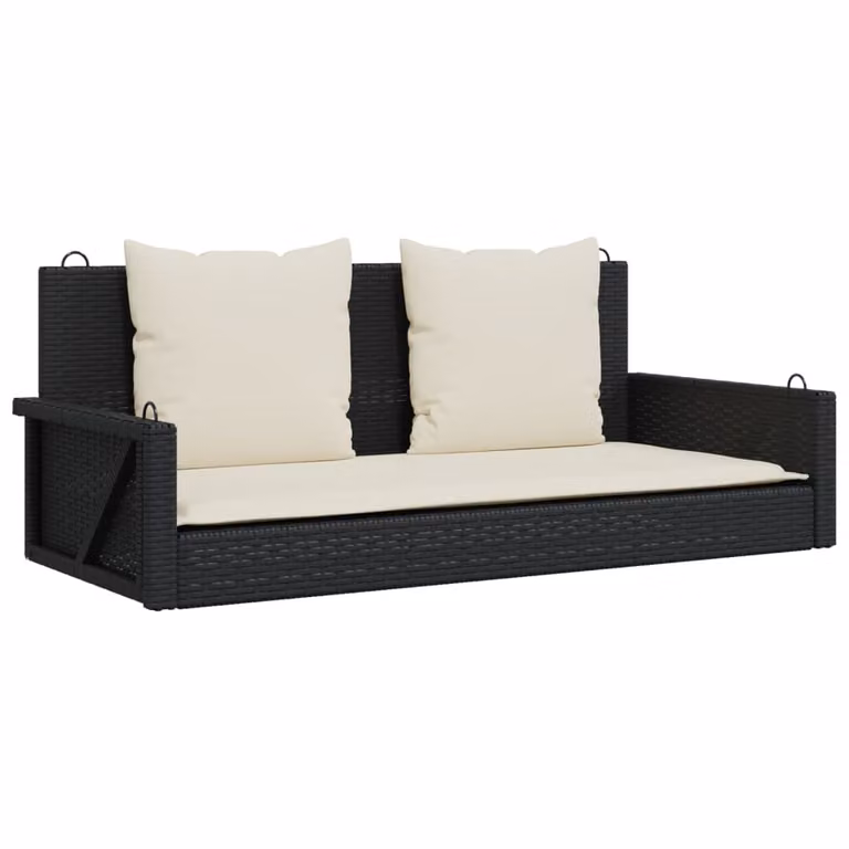 Panca a Dondolo con Cuscini Nera 119x56x48 cm in Polyrattan