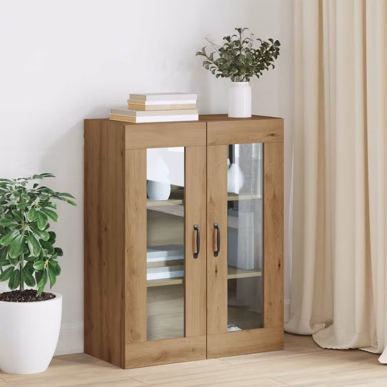 Armadio a parete vidaXL in legno rovere marrone con ante a battente e ripiani interni L: 69,5 cm, P: 34 cm, H: 90 cm