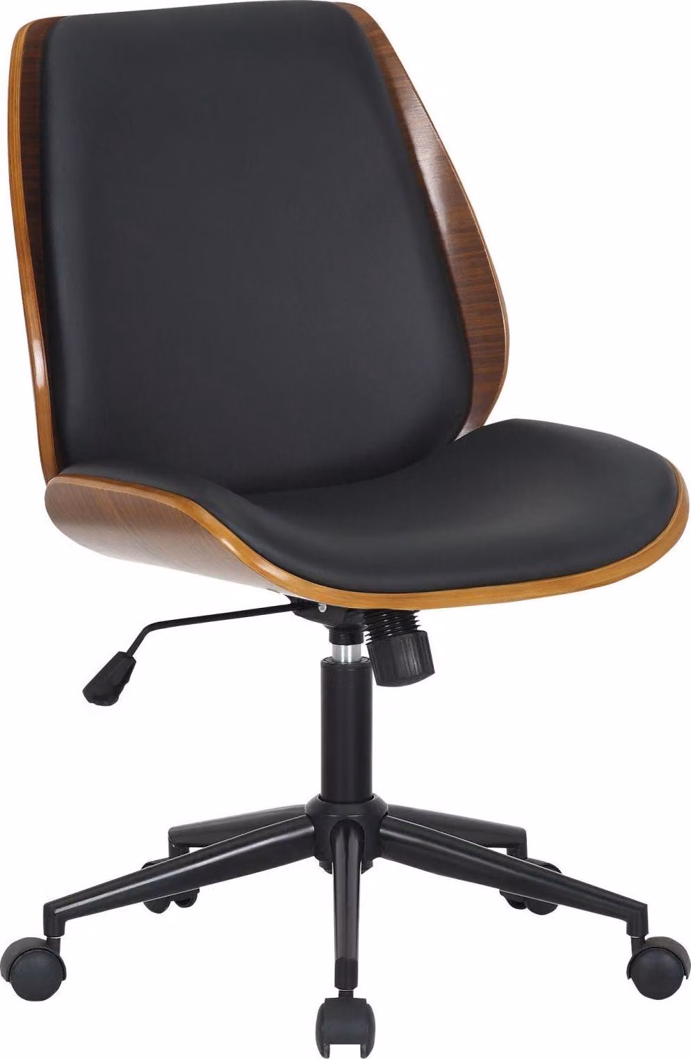 Sedia da ufficio, sedia da ufficio, girevole a 360°, rivestimento in - struttura nera/cromo | colore: noce/nero | colore base: nero