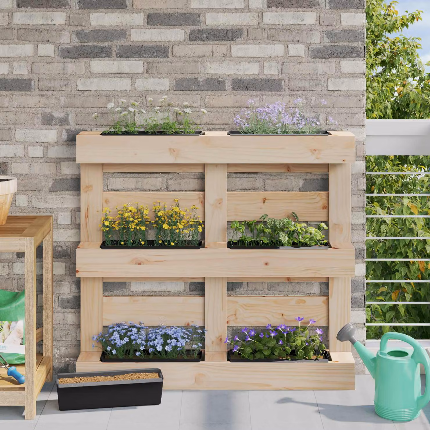 Set di 24 fioriere per Euro pallet vidaXL in plastica, colore nero, L 36 cm x P 13,5 cm x H 9,5 cm